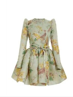 Zimmermann  Matchmaker Tulip Mini Dress Mint Tropical Floral Sz 2